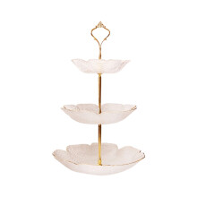 Zeitgenössischer Snackhalter aus Glas mit Goldbesatz, 3 Ebenen,
