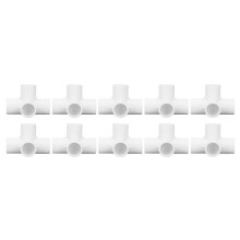 10 x 4-way PVC elbow fittings, 25mm outlet, for furniture, white