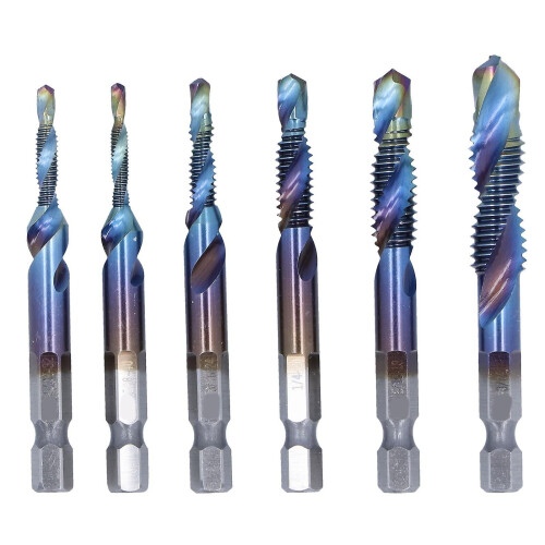 6pcs HSS Hex Shank Multi-Function Twist Drill Bit Set for Drilling, Tapping, Cutting