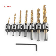 Woodworking Countersink Drill Bit, Round Shank Boring Tool with Hex Key (7pcs, 3-10mm)