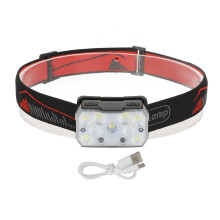 Superljusstark uppladdningsbar LED-pannlampa med rörelsesensor, vit och röd, perfekt för löpning, vandring,