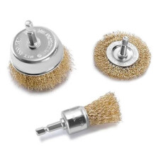 Drill Brush Set 3pcs - 25mm Brush, 50mm Cup, 50mm Disc - Brass Wire for Metal & Wood Cleaning
