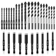 30Pcs Masonry Drill Bit Set,Carbide Drill Bits ,Concrete Drill Bit for Ceramic Glass Porcelain Tile Metal Plastic Wood