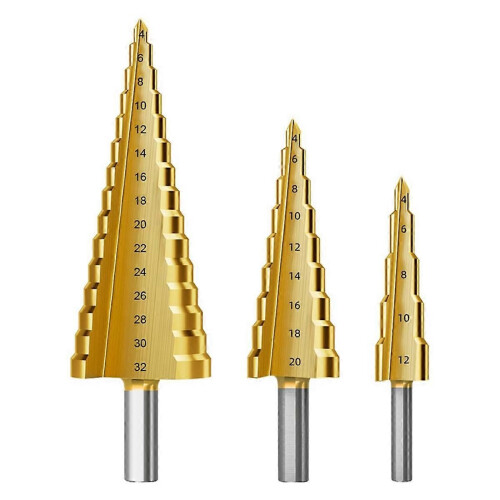 Step Drill Bit Set, 3Pcs Titanium Step Drill Bits, Metric A