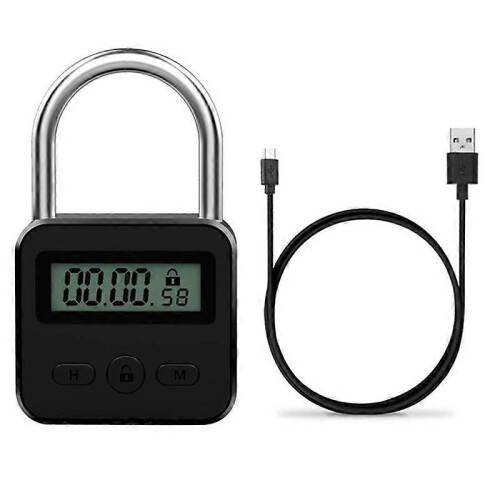 Smart Time Lock LCD Display Switch USB Rechargeable Padlock - Black 2