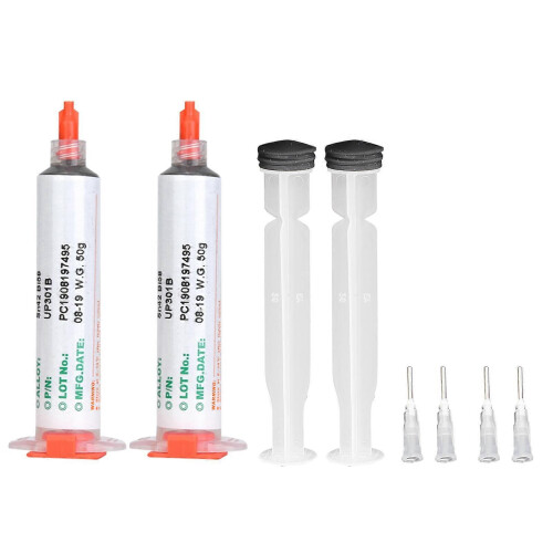 2 σύριγγες ασφαλούς συγκόλλησης Sn42 Bi58 50g για επισκευή πλακετών SMD και ηλεκτρονικών