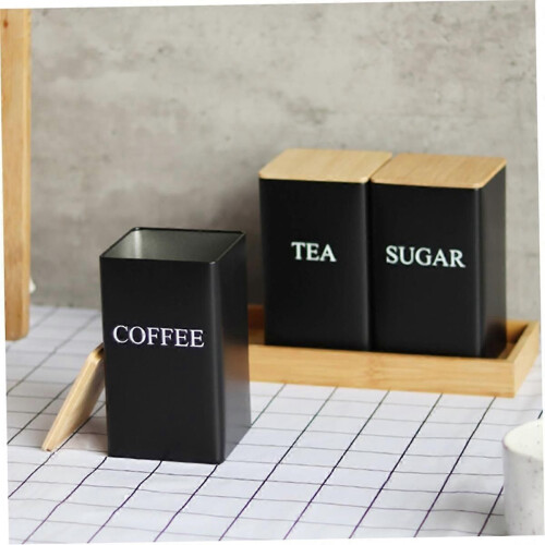 Set di barattoli per tè, caffè e zucchero con vassoio in ferro per tè e caffè. 2