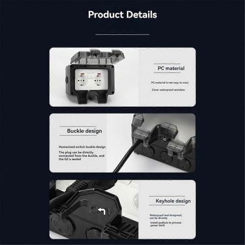 Waterproof Socket Outdoor Wall Power Socket IP66 Waterproof EU Plug 2