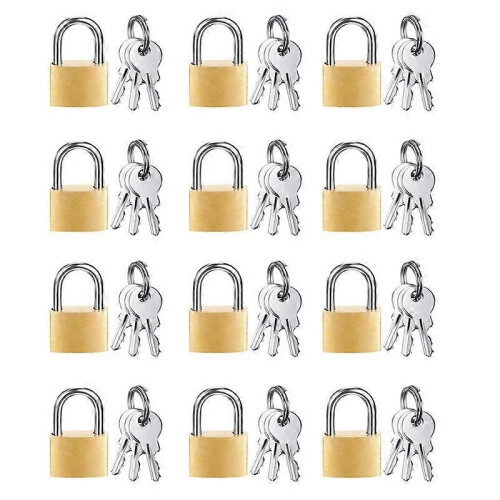 12 Pack Mini Padlock Small Padlock Solid Brass Locks with 3 Key