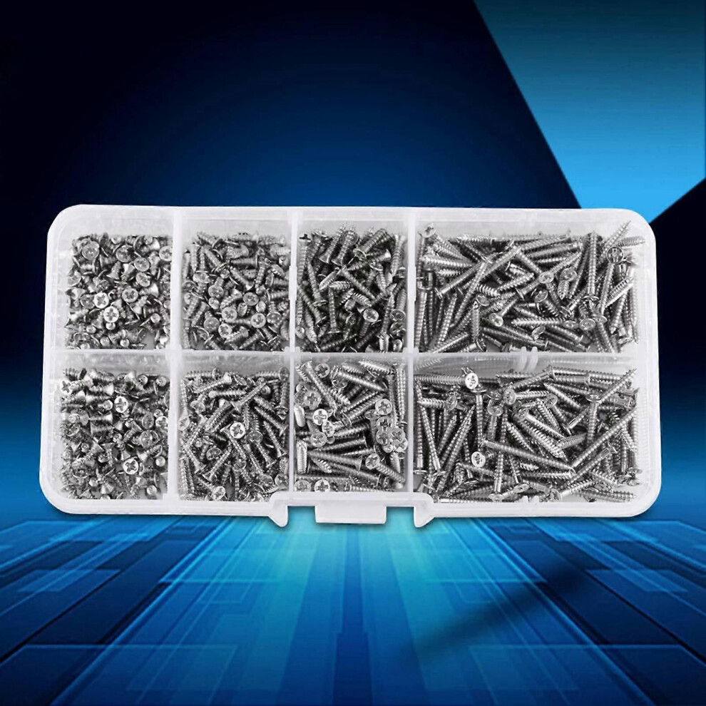 800Pcs M2 Phillips Flat Head Self Tapping Screws Woodworking Screws With Box 9152359623995