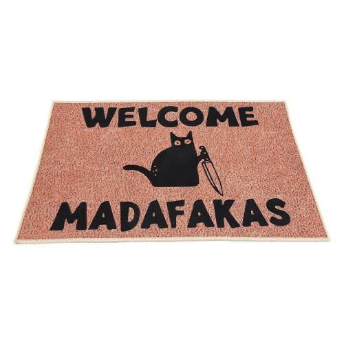 Πατάκι εισόδου Dark Cat Welcome Madafakas με πλήρη εκτύπωση, διασκεδαστικό πατάκι εισόδου 1