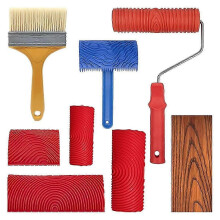 8Pcs Wood Grain Paint Roller Tool Set, DIY Wood Texture Painting Roller for Wall Decoration