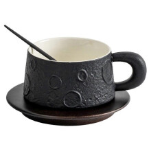 Japanisches Keramik-Kaffee-Set mit Tasse und Untertasse, schwarz