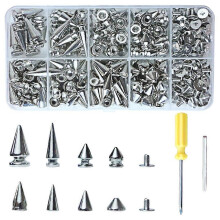 354-delige punk spikes en studs set, 8 maten kegelvormige spikes, metalen boomvormige spikes en studs,