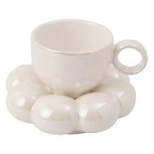 Set tazza e piattino da caffè con motivo floreale, in ceramica, 200 ml (6,7 oz), colore bianco.
