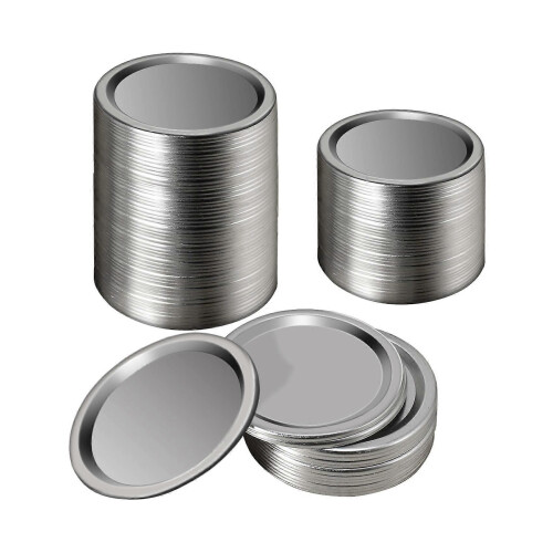 100 Stück Weithals-Einmachglasdeckel (86 mm), silberfarbene Deckel mit Dichtungsringen