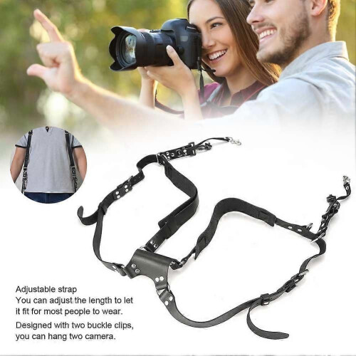 Leather Double Shoulder Strap for DSLR Camera, Photography Accessory, Black 2