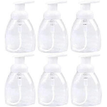 Dispensador de jabón ovalado de plástico transparente con bomba y tapa blanca, 295 ml (aprox.)