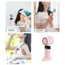 Portable Handheld Neck Table Fan with 90 Adjustable Angle 3600mAh Battery 3 Speed Settings Base as Phone Stand and Power Display Screen