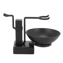 Bathroom Barber Men Metal Shaving Rack Stand Set - Shave Brush Holder Shelf + Soap Mug Cup Bowl Black