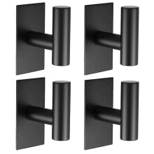 Towel Hooks for Bathrooms - 4 Pack, Matte Black Finish, T-Shaped Stainless Steel Adhesive Wall Hooks for Kitchen, Shower