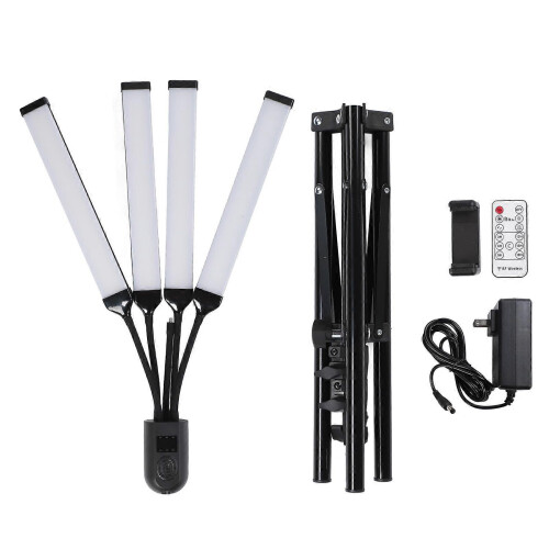 4-Arm Fill Light, Flexible Gooseneck, 3 Lighting Modes, Adjustable Brightness, Smart Digital Display, Multi-Function LED Fill Light Holder, US Plug