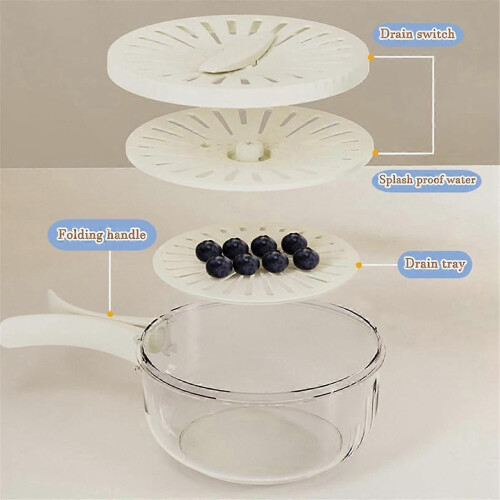 Multi-Function Fruit and Vegetable Washing Bowl Drain Basket with Folding Handle Two-in-One Kitchen 2