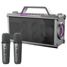 Wireless Bluetooth Speaker with 2 Microphones Outdoor Portable High-Power Subwoofer with Loud Volume Home Karaoke System