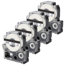 4-pack compatibele labeltape-vervanging, compatibel met -4WBN (SS12KW) labeltape-cartridges, zwart op