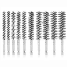 10Pcs Stainless Steel Bore Brush in Different Sizes 1/4Inch Hex Shank,Wire Brush Attachment for Dri