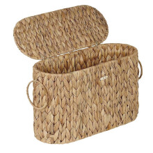 Toilet Paper Storage Basket, Water Hyacinth Slim Toilet Paper Holder with Lid- Holds Up to 6 Rolls
