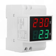 Voltímetro y amperímetro monofásico de CA para riel DIN, 80-300 V, 0,1-99,9 A, con pantalla LED dual.