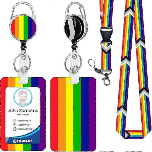 Retractable Rainbow Lanyard with ID Badge Holder for Work and Events