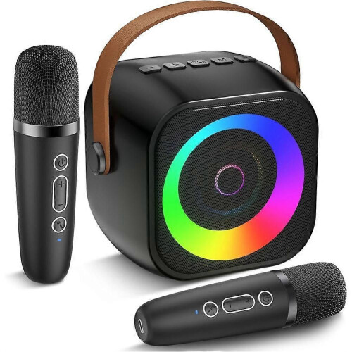 Μίνι Μηχανή Καραόκε, Φορητό Ηχείο Bluetooth με 2 Ασύρματα Μικ