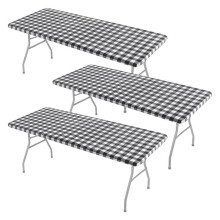 3 St Utrustad Duk för Bord, Stretch VattentäT Elastisk Vinyl PicknickbordsöVerdrag med Flanellbakat Foder (Svart)