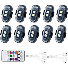 10 kabellose LED-Leuchten fürs Auto, mit Fernbedienung, helle kabellose LED-Blitzlichter in 8 Farben,