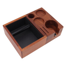 5 in 1 Coffee Tamping Station, Wooden Coffee Filter Holder Stand, Tamping Station Organizer with Removable Knock Box