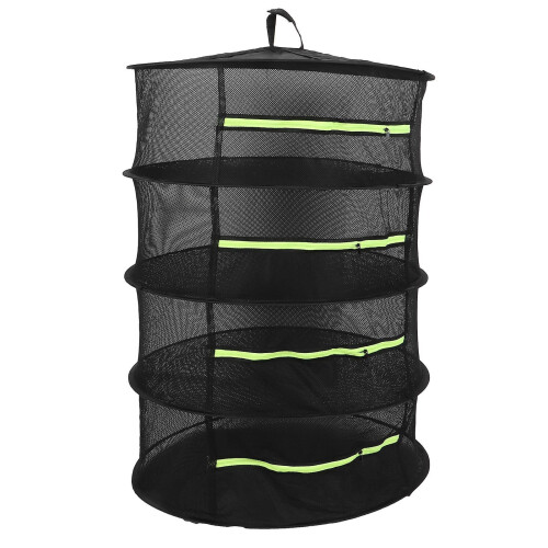 4-Layer Herb Drying Rack with Zippers Foldable Hanging Medicine Dry Mesh Net Black 60cm