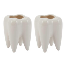 2X doniczka ceramiczna w kształcie zęba, biała, nowoczesny design, doniczka z zębami, mini doniczka