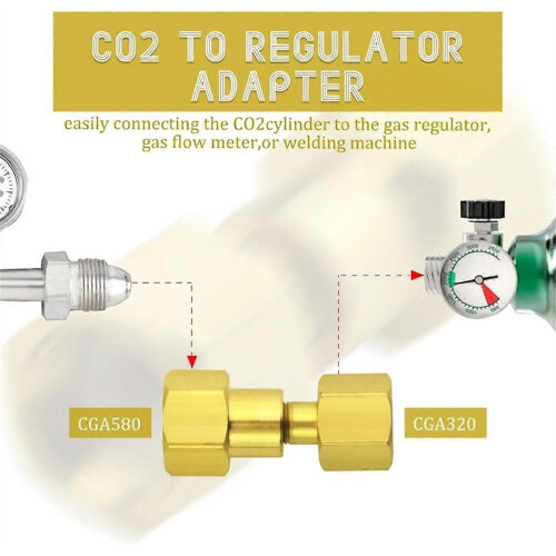 CGA-320 to CGA-580 Adapter, Carbon Dioxide Bottom to Nitrogen Regulator Flowmeter Thread Converter 1