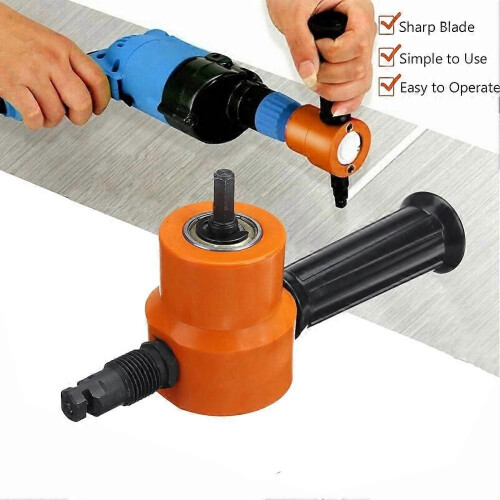 360 Degree Adjustable Double Headed Sheet Metal Nibbler Drill Attachment with Extra Punch 2