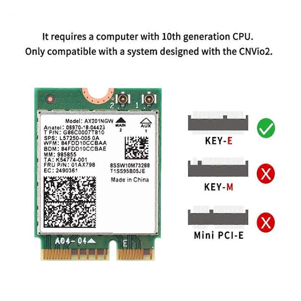 Wi-Fi 6 Ax201 M.2 Key E Cnvio 2 Wifi Card Dual Band 3000Mbps Wireless For Bluetooth 5.0 2.4Ghz/5Ghz Ax201ngw,Only Card 9409192877536