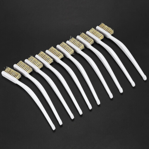 10 Pcs 6.9 "Length Plastic White Handle Bristle Brush brass metal 1