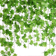 12 künstliche Ahornblätter-Hängepflanzen (je 2,3 m), künstliche Efeugirlande, Hängepflanzen für Garten-,