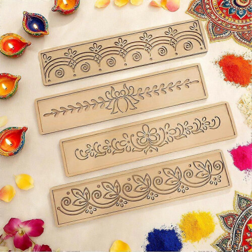 8 τεμάχια στένσιλ Diwali Rangoli 12 ιντσών, ξύλινα κιτ κατασκευής 2