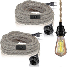 Set van 2 hanglampen van henneptouw met schakelaar, 4,5 m kabel, E27 fitting, geschikt voor keuken,