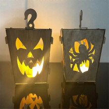 Halloween Wooden Lighted Pumpkin for Tabletop, Light Up Pumpkin Ghost Lamp Lantern Shadow Box Halloween Decoration A