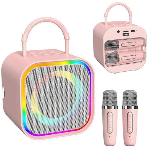 Mini karaokemachine, geschikt voor kinderen, draagbare Bluetooth-luidspreker met dubbele microfoons, 1