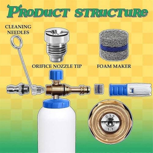 1.1mm Hole Foam Cannon Nozzle Kit for Foam Cannon Replacement Threaded Nozzle Tip and Mesh Filter w 1