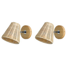 2X Retro Rattan Wall Light Sconces Hand-Woven Decoration Home Loft Fixture compatible Living Room Bedside LED Wall Lamp